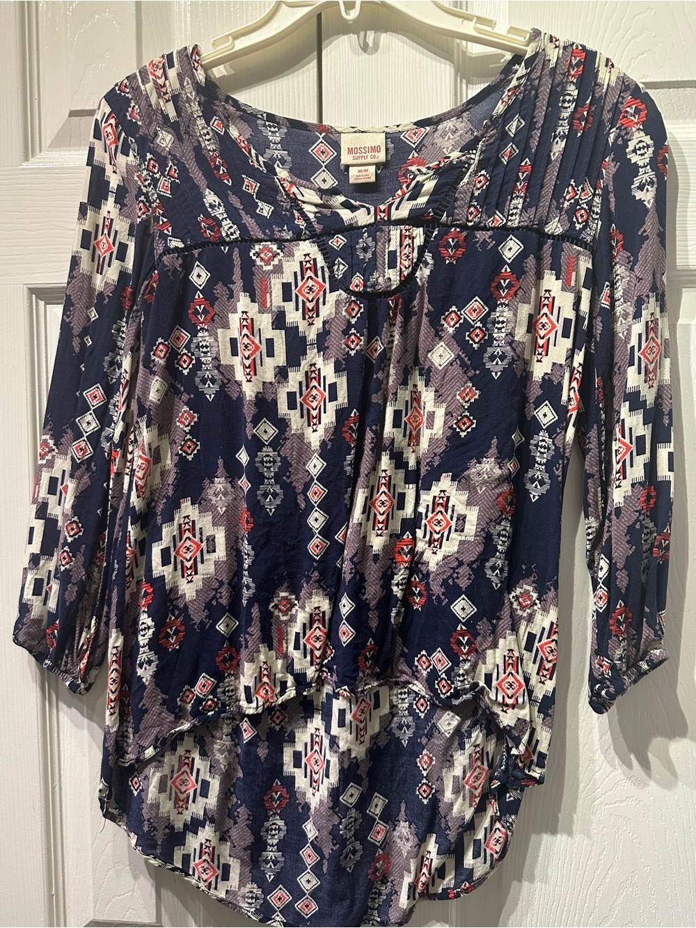 Mossimo Supply Co. Navy Aztec Print Peasant Top with Red & White Accents